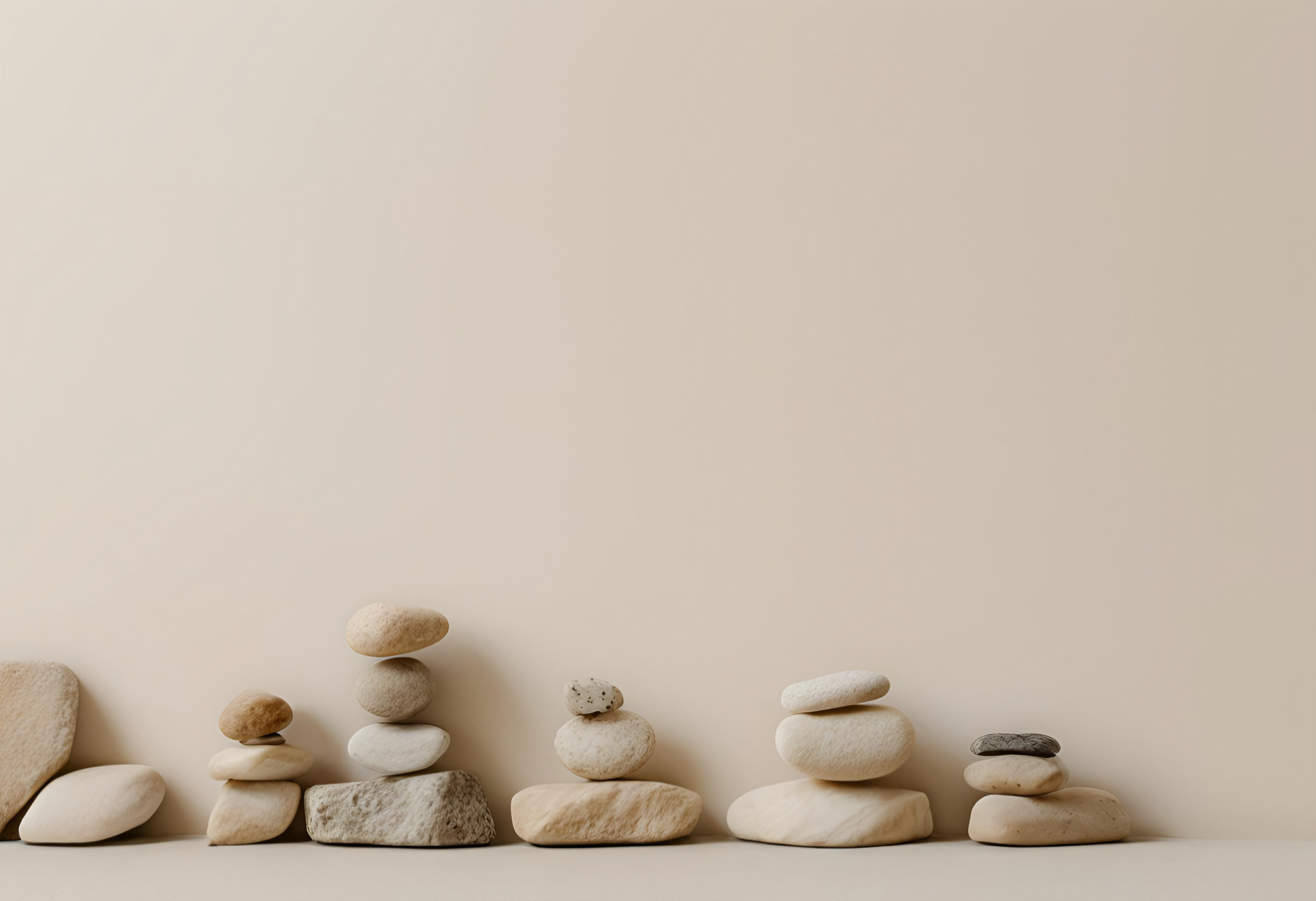 Medium Full Shot Stacked Stones In Front Of A Wall